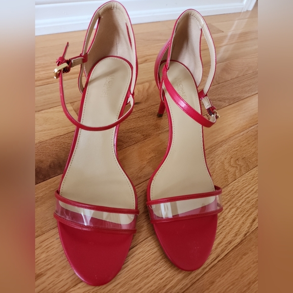 MICHAEL KORS  Open Toe  Bright Red Ankle Strap Mid Sandals Sz 9 - Picture 8 of 14